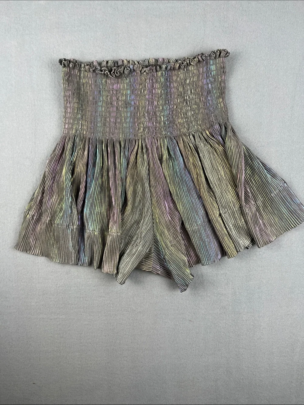 Queen of Sparkles Iridescent Pleated Swing Shorts Size: Medium
